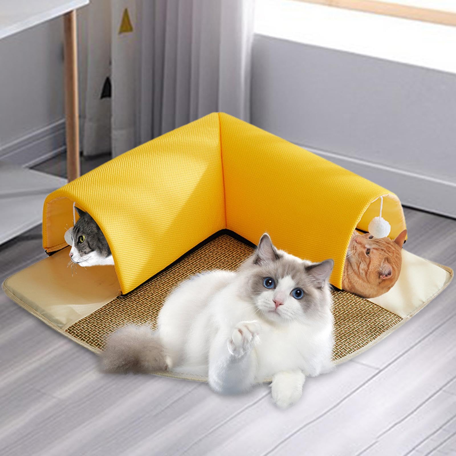 Cama para Gatos de Juego Tienda de Juegos Juguete Interactivo para Gatos, Nido para Gatitos, Tubo para Gatitos, Juguete para Gatos P, Amarillo
