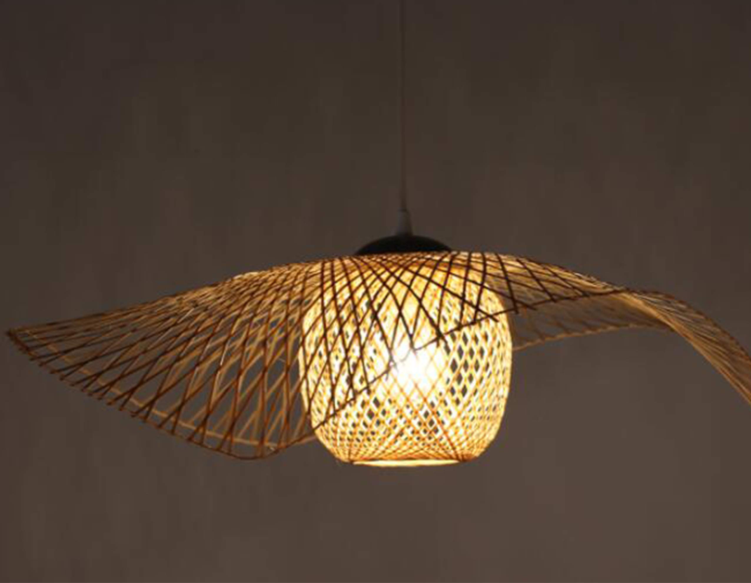 KXEcoLife Vintage Natural Rattan Pendant Lamp - Handmade Bamboo LED Light, Nostalgic E27 Hanging Fixture, Adjustable for Kitchen & Dining Room, 65cm Chandelier