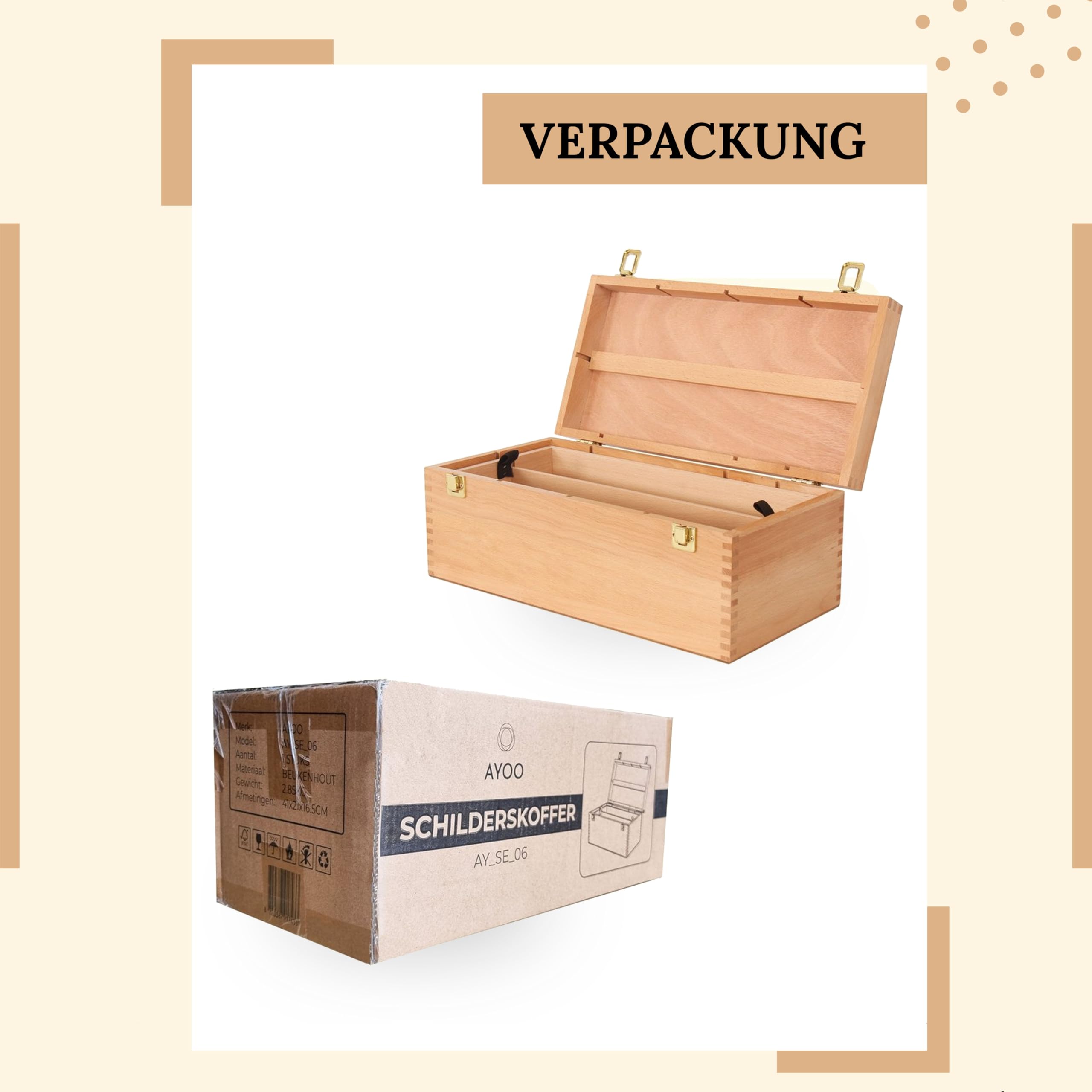 AYOO Malkoffer, Malbox, Malkoffer, Utensellierkoffer, Zeichenkoffer, Pinselbox, Zeichenbox, Kiefernholz