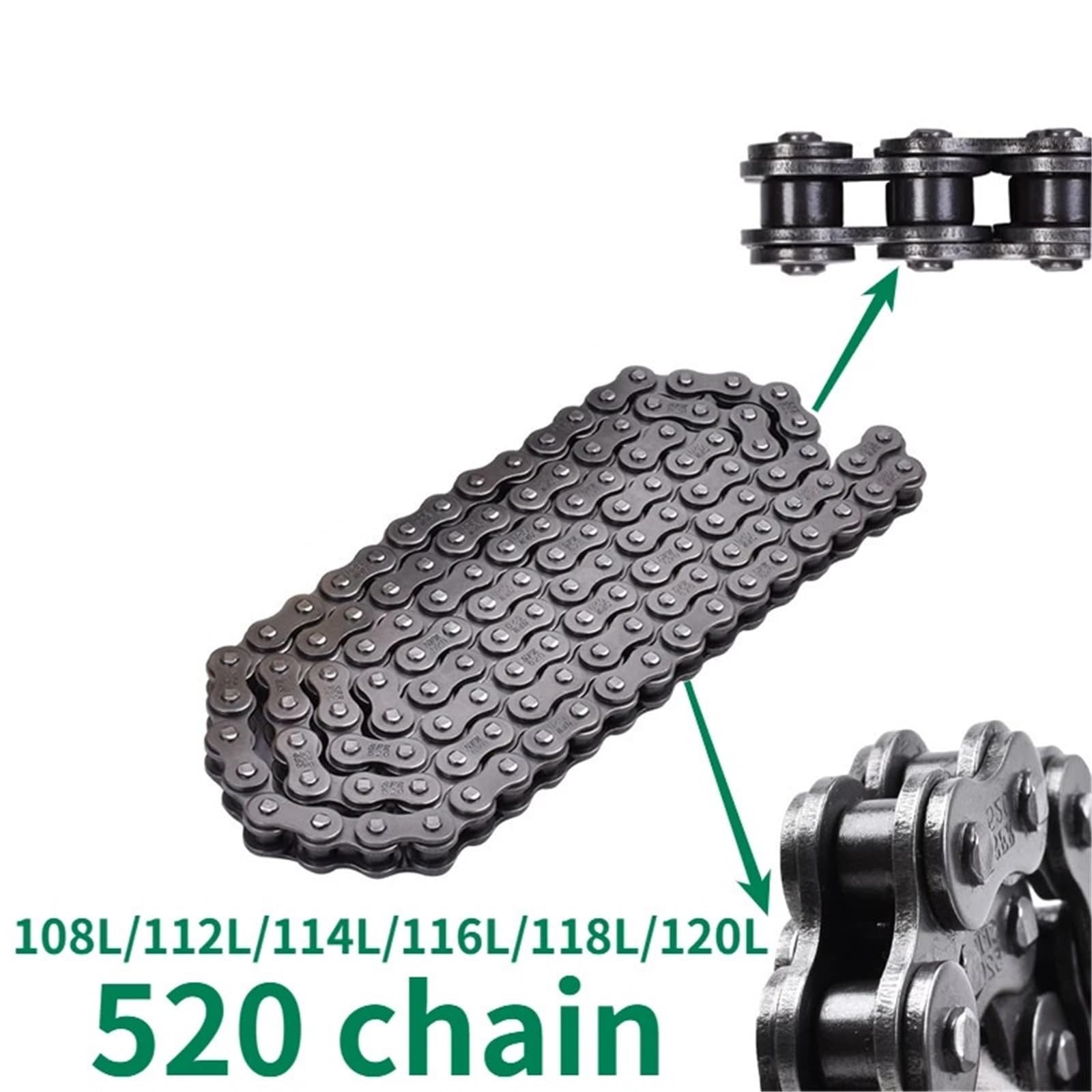 Cadena de distribución Cadena Universal 520 Cadenas 108L 112L 114L 116L 118L 120L Cadenas de conducción