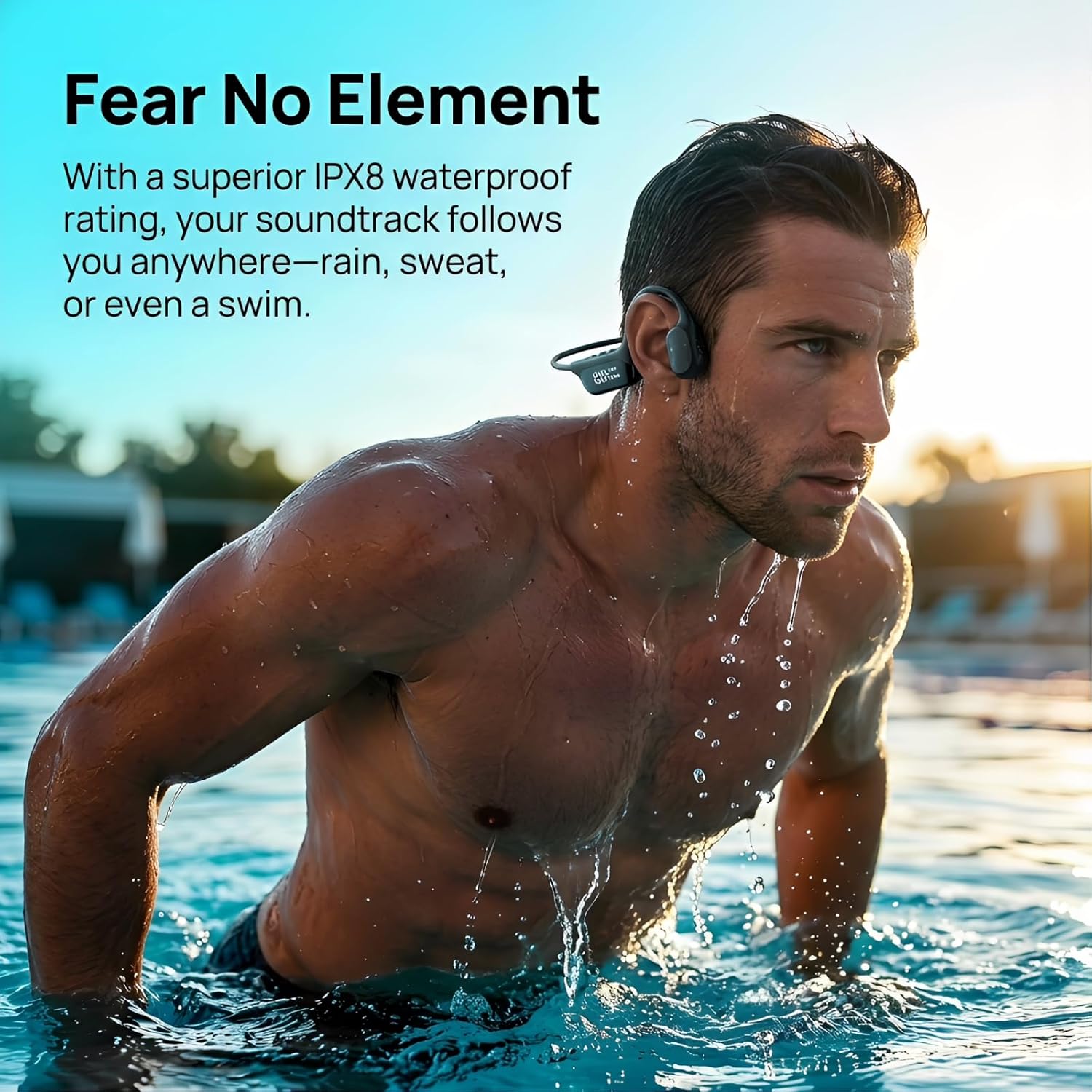 Luvant Bone Conduction Headphones - 360° 3D Audio, 12H Battery Life & IPX8 Waterproof for Running, Swimming (B)