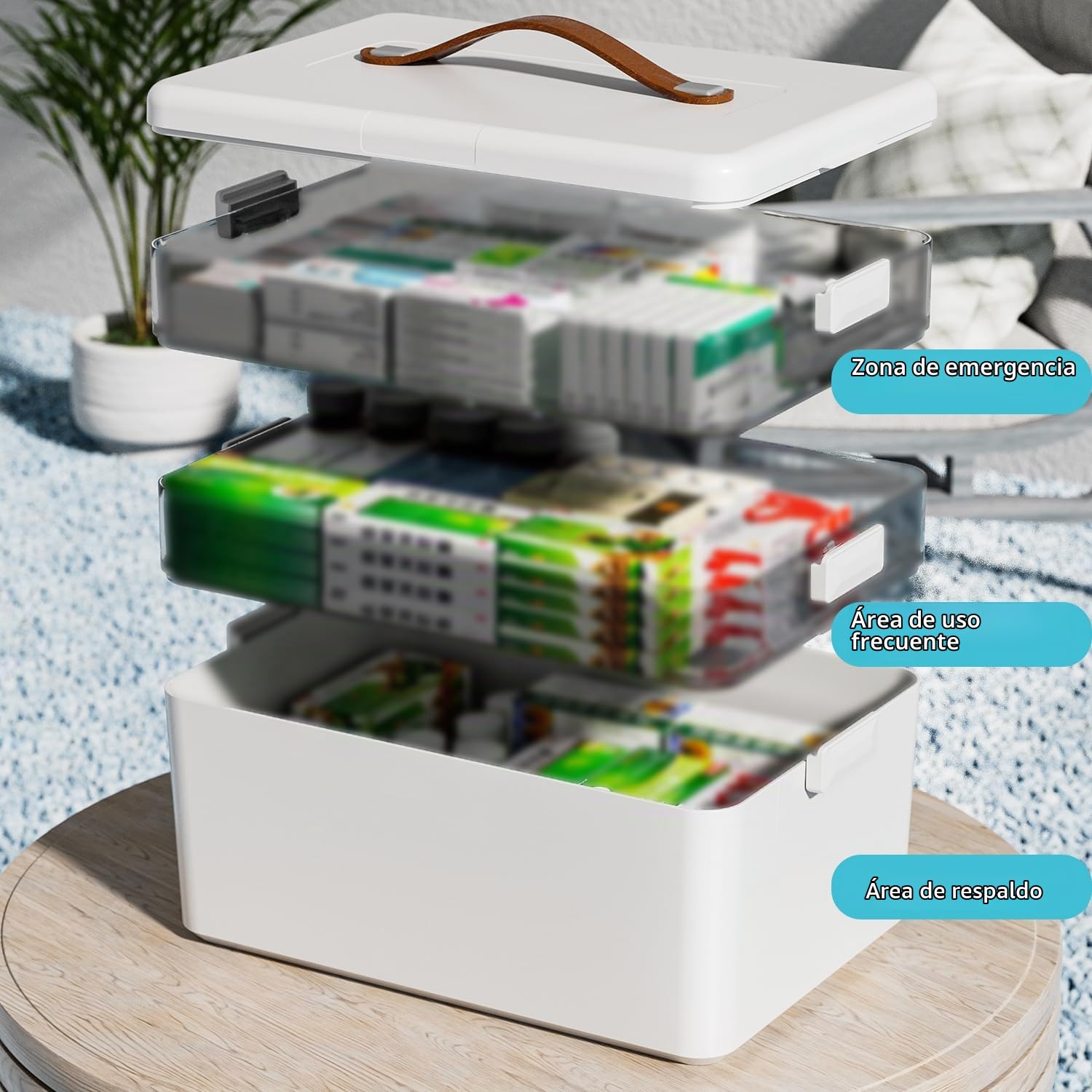 Caja de Almacenamiento Médica,Caja de Medicina de 3 Niveles,Multicapa con Asa de Transporte,para Joyas, Medicamentos y Cosméticos(Blanco)