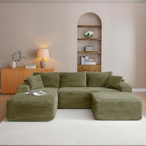 Sofá modular Cloud de 108 pulgadas, moderno sofá deshuesado con otomana móvil, sofá modular de asiento profundo, sofás esquineros de pana para sala