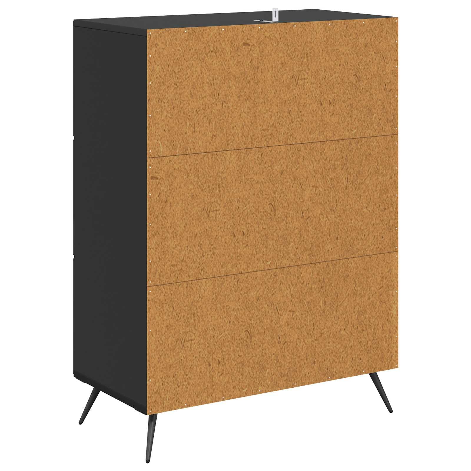 Cassettiera nera, 66 x 34,5 x 90 cm, con 3 cassetti, moderno, in legno e metallo, per soggiorno, corridoio e casa