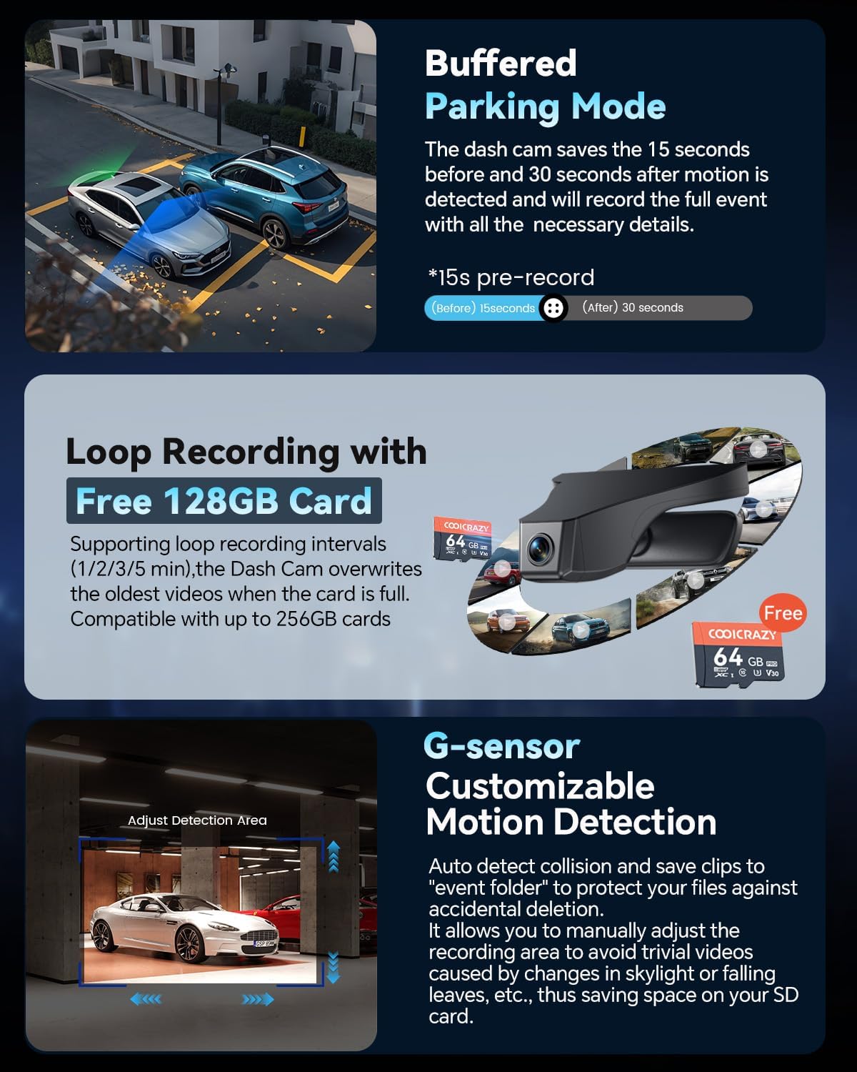 OVAMAN Front 4K & Rear 1080P STARVIS 2 Dash Cam, Dual Channel Camera with Loop Recording, Gravity Sensor, WiFi & App, Plug & Play,64GB