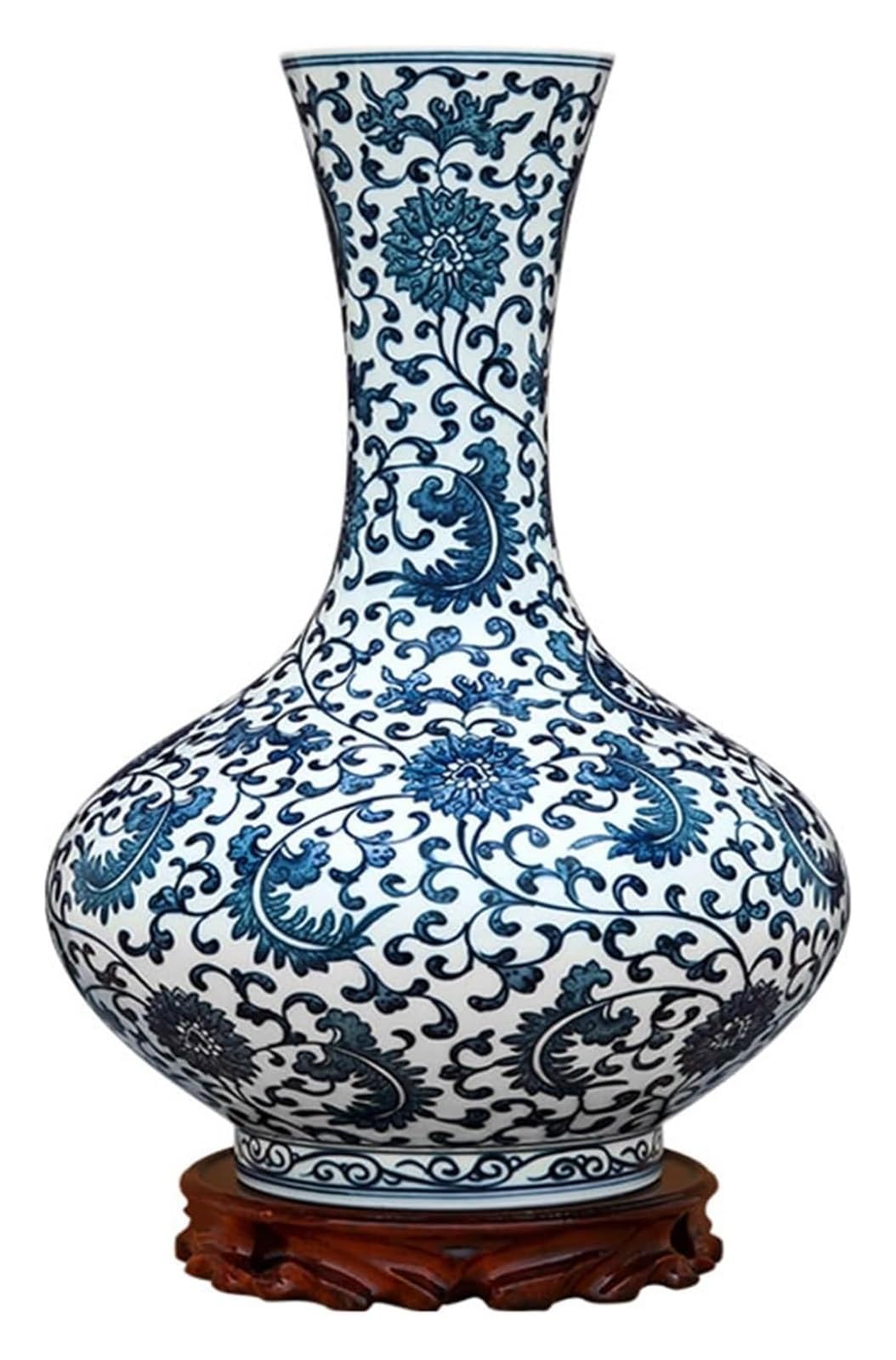 asdchZen Vase Floral Ceramic New Chinese Hand-Painted Blue And White Porcelain Flower 13.4 Inch Large Decor Flowers Arrangement Vases With Base Vase