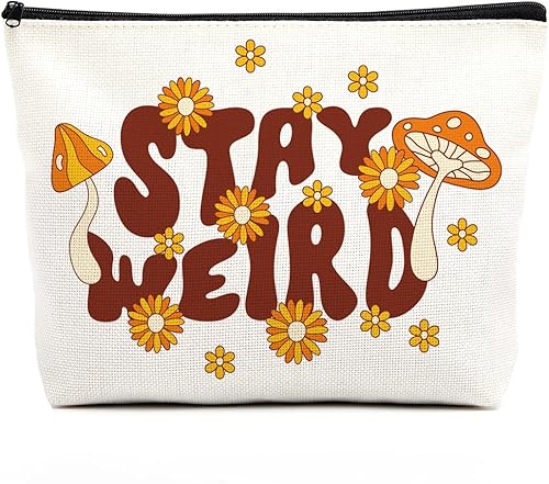 fkovcdy Bolsa de cosméticos retro hippie boho decoración de hongos estética 60's 70's Retro Face Boho Rainbow Good Vibes Frente Cotizaciones Bolsa