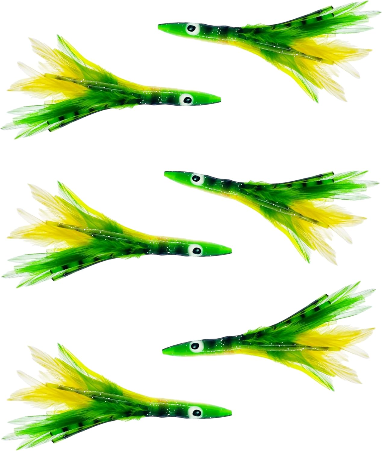 6" Tuna Clone Feather Lures, 6 Pcs Blue/White Skirts for Saltwater Trolling, Unrigged, Ideal for Albacore, Tuna & Offshore Fishing