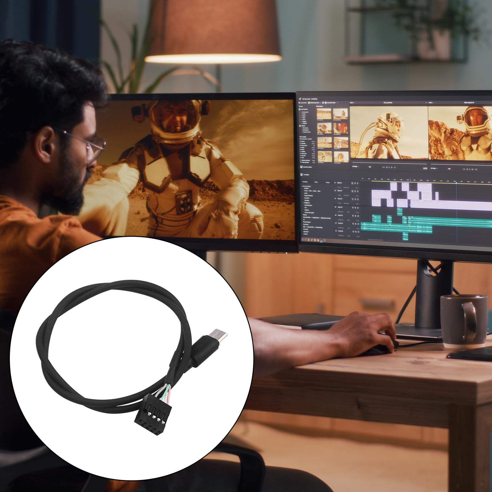 HiCOZZIE Cavo USB 9 Pin A USB Tipo C 50 Cm - Per Scheda Madre PC, Schermo Secondario, Illuminazione - 3
