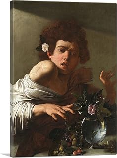 ARTCANVAS Boy Bitten by a Lizard 1596 Canvas Art Print Stretched Framed Painting Picture Poster Giclee Wall Decor by Caravaggio - 18" x 12" (0.75" Deep)