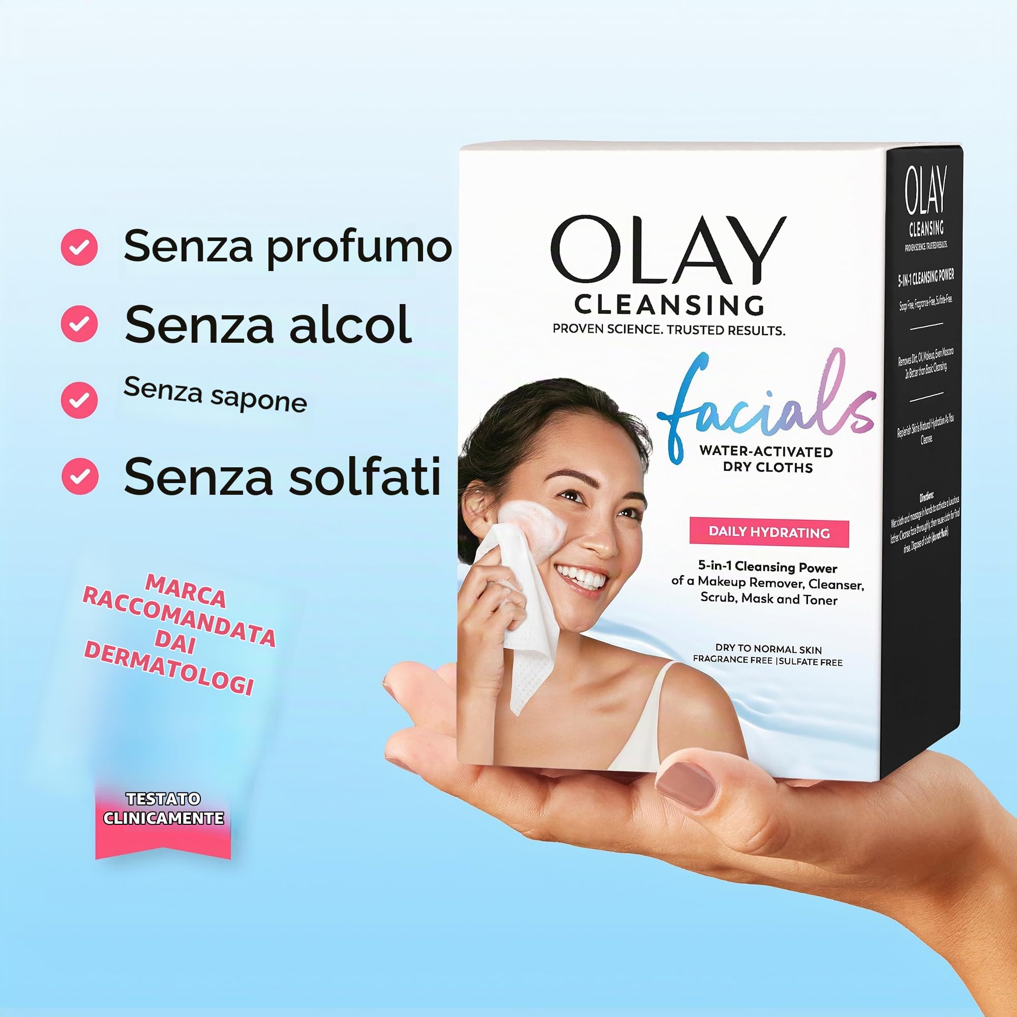 Olay Daily Facial Wipes Daily Clean Wipes, 4 in 1 con acqua attivata, 66 conteggio imballaggio può variare