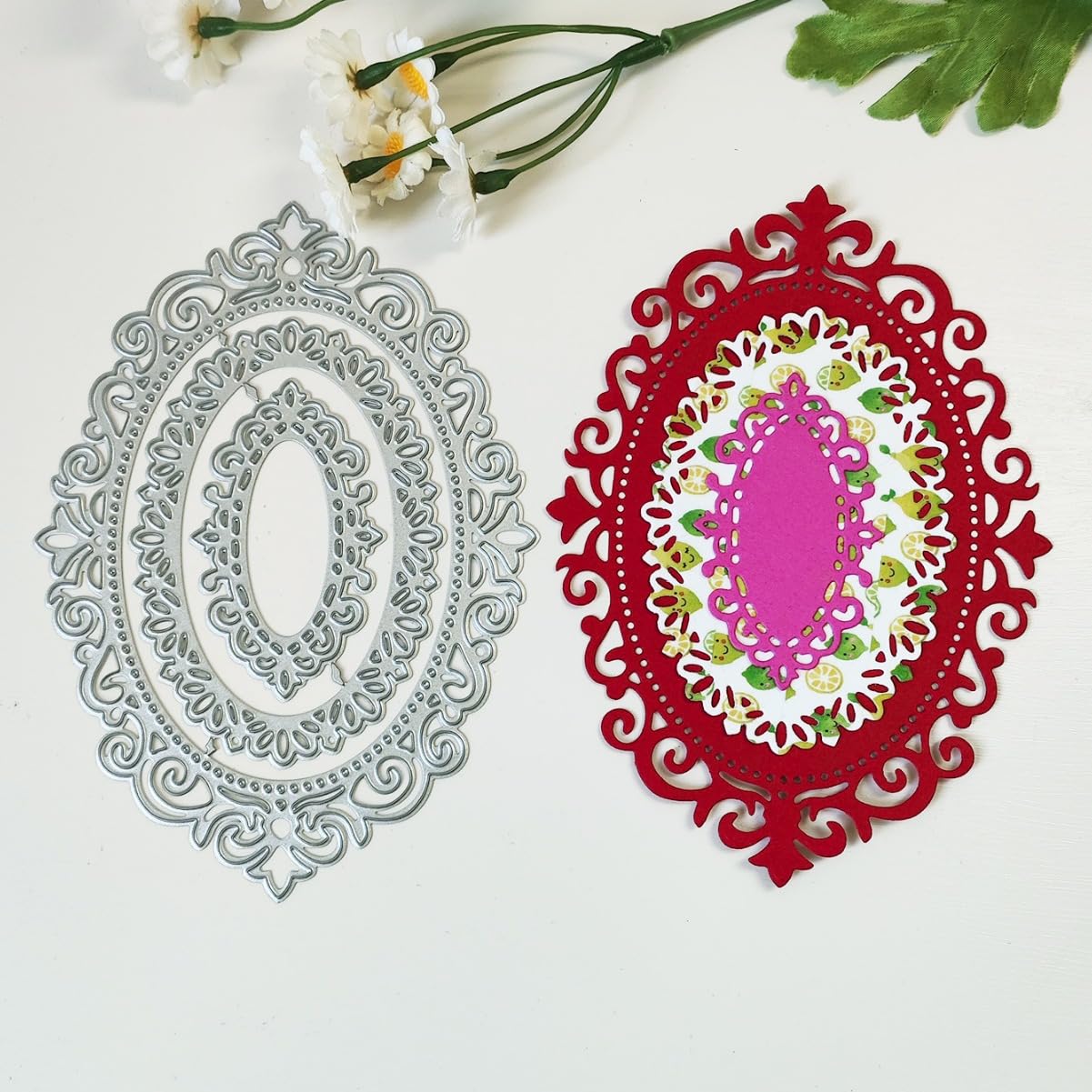 14.2x10.2cm Patterned Bronze Mirror Metal Die Cuts for Card Making,Cutting Die Stencils for Scrapbooking Photo Album Decorative Embossing Template