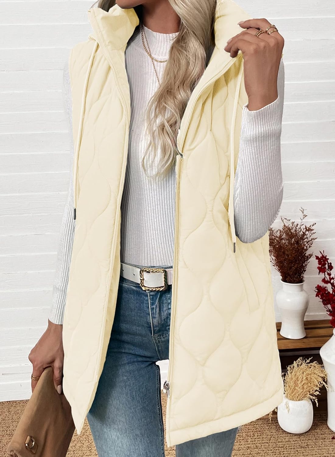 EVALESS Long Puffer Vest Women Sleeveless Hooded Puffer Jacket Lightweight Quilted Jackets Winter Warm Zip Up Coat Outerwear - Image 2