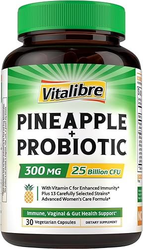 Piña + probiótico, 300 mg, 25 mil millones de UFC, 13 cepas, vitamina C natural, potentes antioxidantes, para inmunidad, vaginal, salud intestinal,