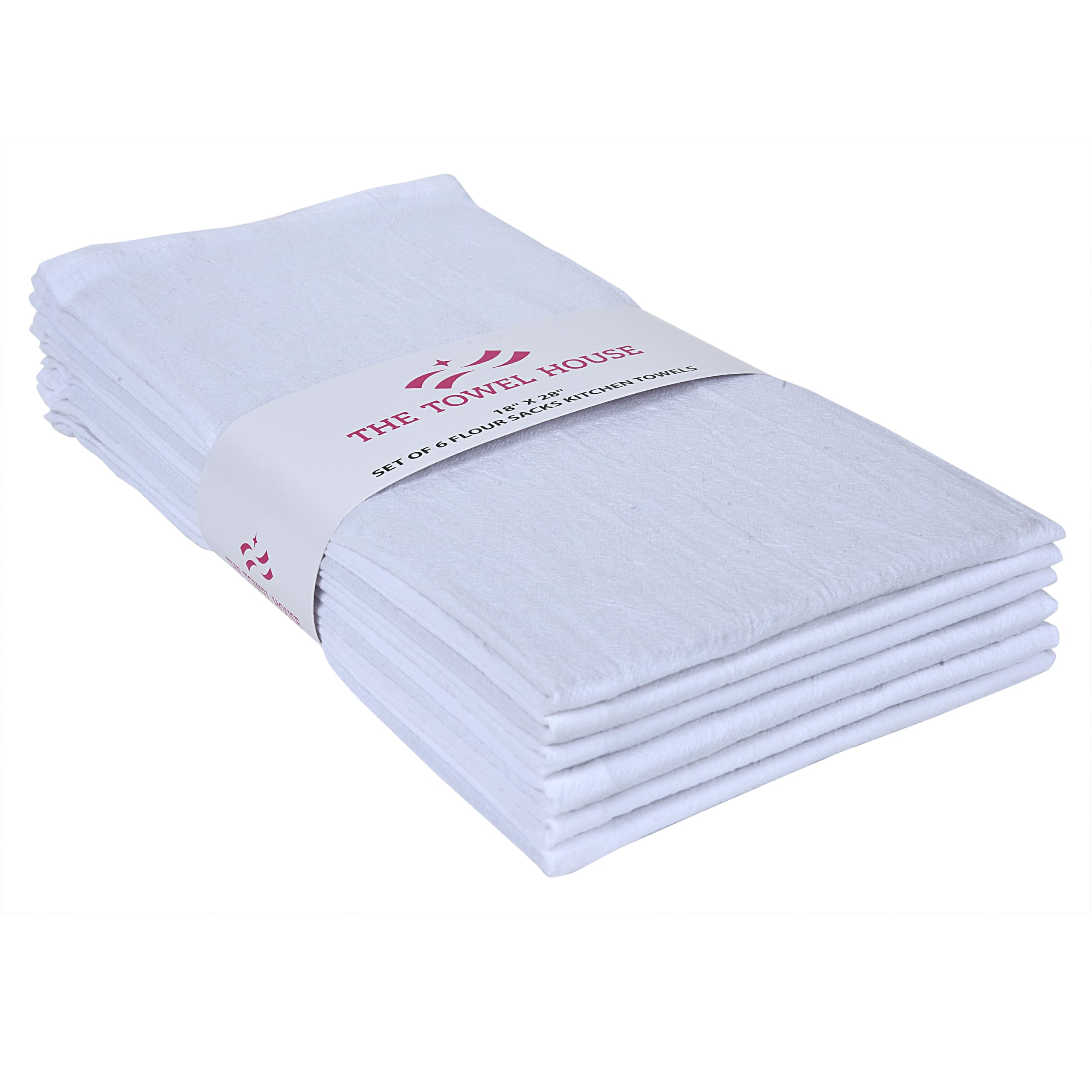 THE TOWEL HOUSE 100% Cotton Flour Sack Kitchen Towels | Highly Absorbent - White | Color : White | Size : 18"X28" (Pack of 6)