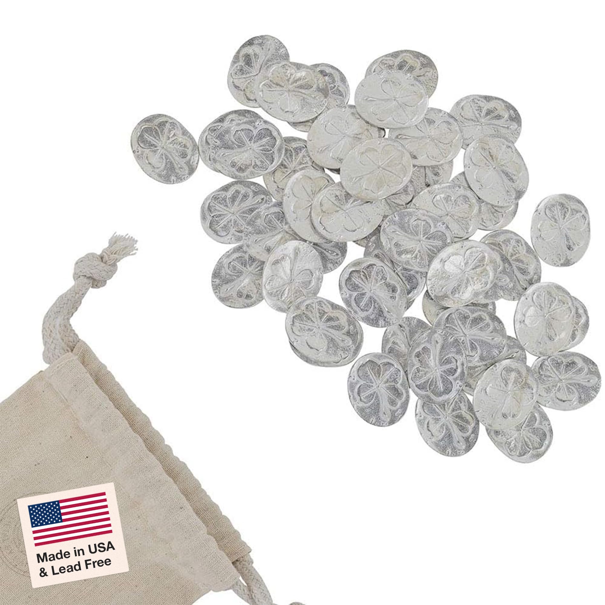 DANFORTH Vilmain Four Leaf Clover Pocket Tokens/Coins, Pewter, Good Luck Charm, Made in USA, (Pack of 50)