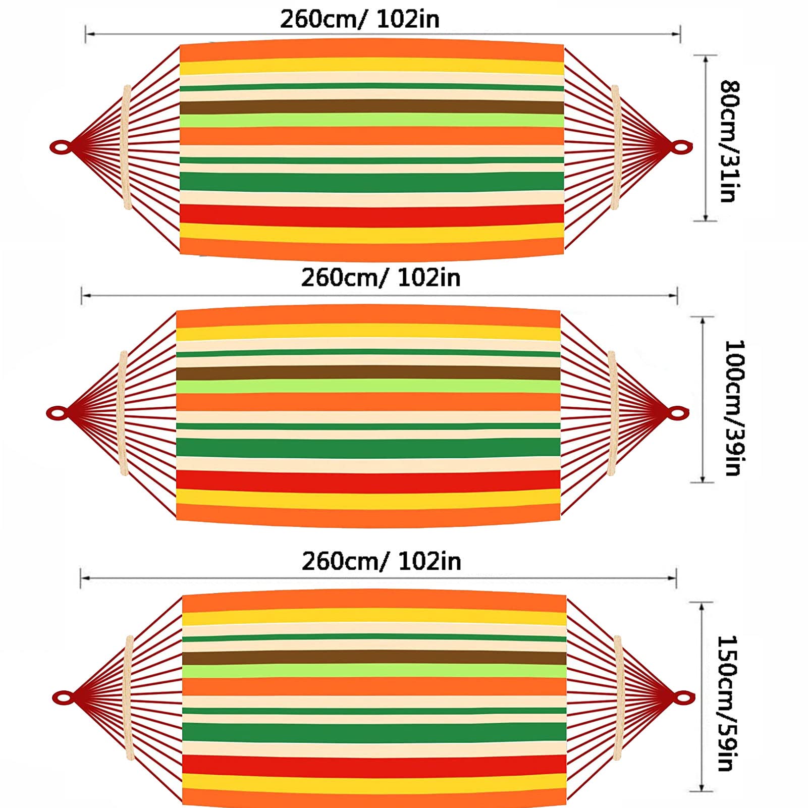 HUHJYUGE Hamac 2 Places, Hamac Jardin Exterieur, Hamacs Respirant Confortable Toile, Hamac de Camping, avec Barres Incurvées Démontable en Bambou, pour Balcon, Patio, la Plage (C 260x150cm)
