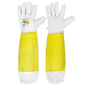 Beekeeping gloves&Goatskin Leather Beekeeper's Ventilated polyester mesh Sleeve & Elastic Cuff&Men & Women bee gloves&beekeeping supplies (L)