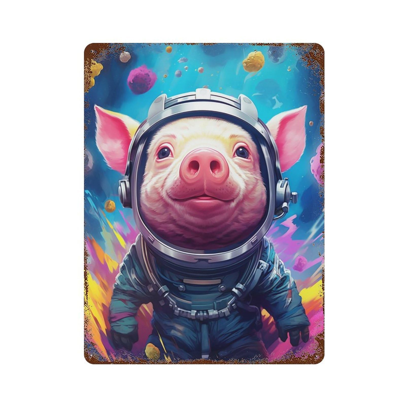 Pig Astronaut Space Suit-6 Rust Effect Tin Sign 15.7"x11.8", Rustic Home Decor for Cafe, Home Bar And Lounge Decor