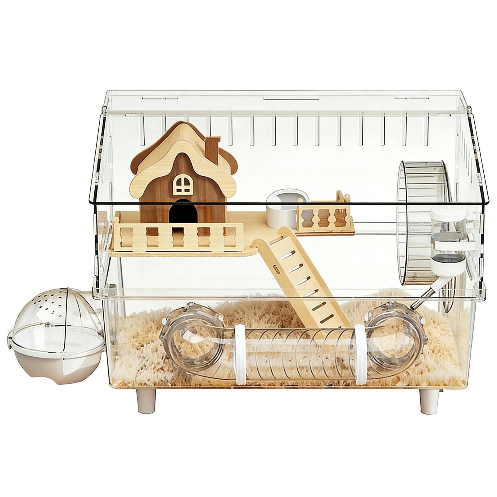 Jaula para Hámster Recinto de Acrílico Transparente de 2 Niveles | Hábitat para Hámsteres para en Casa, Interior, Exterior, Observación en Tienda de Mascotas o Jardín