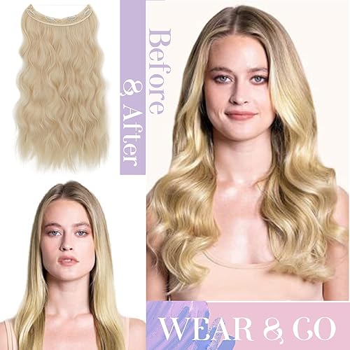 Miniatura 6 de S-noilite Extensiones de cabello con alambre invisible de 24 pulgadas, color negro, largo, ondulado, sintético, postizo secreto con clips de alambre