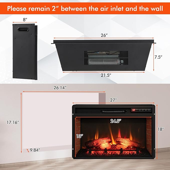 Chimenea Eléctrica Tangkula 1400W 26 Pulgadas Negro miniatura 3