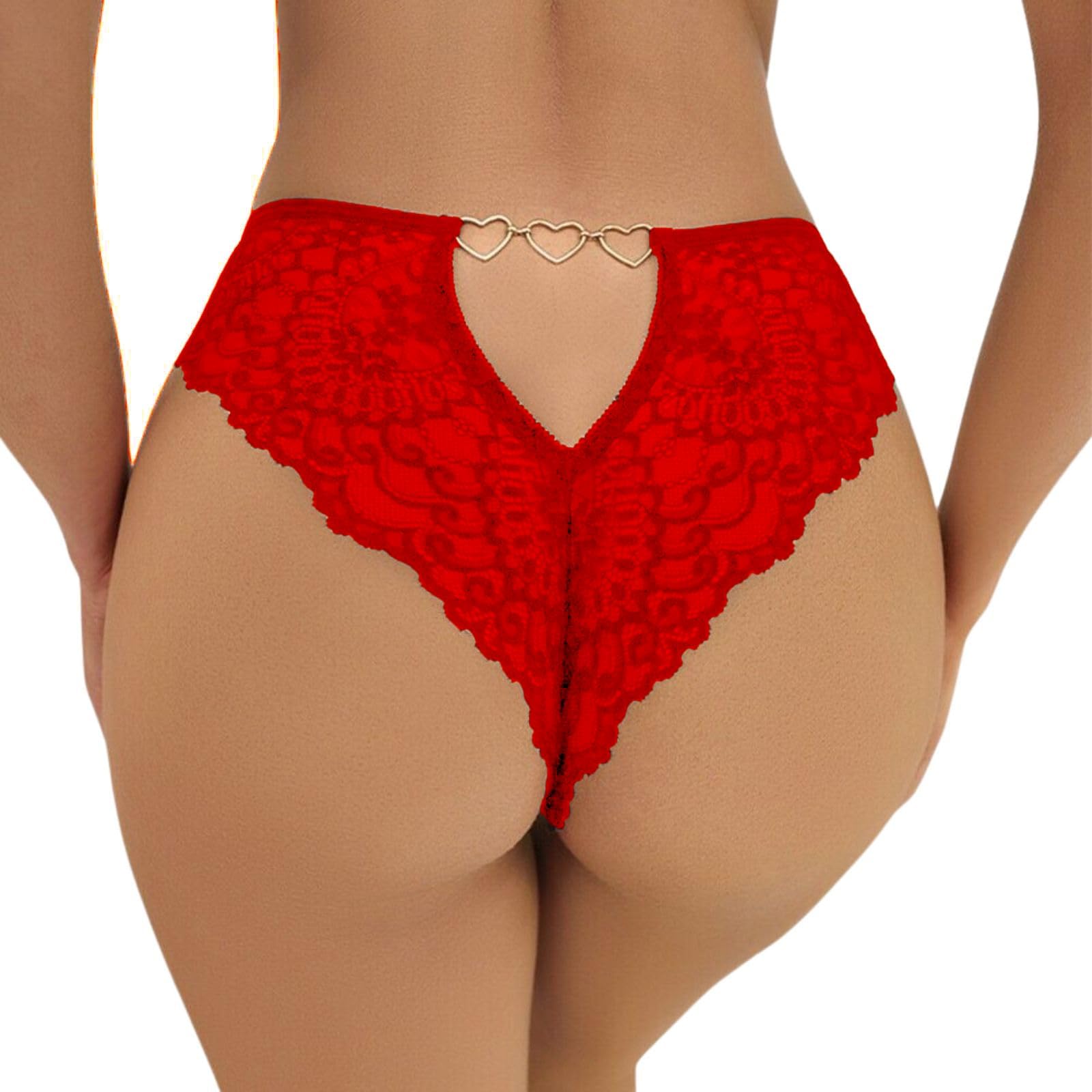 Women's Sexy Sheer Floral Lace Thongs Cheeky Panties Ladies Back Hollow Out Underwear Heart Ring Linked Low Rise Bikini Briefs Soft French Knickers Breathable Tanga Stretch Hipster G-String