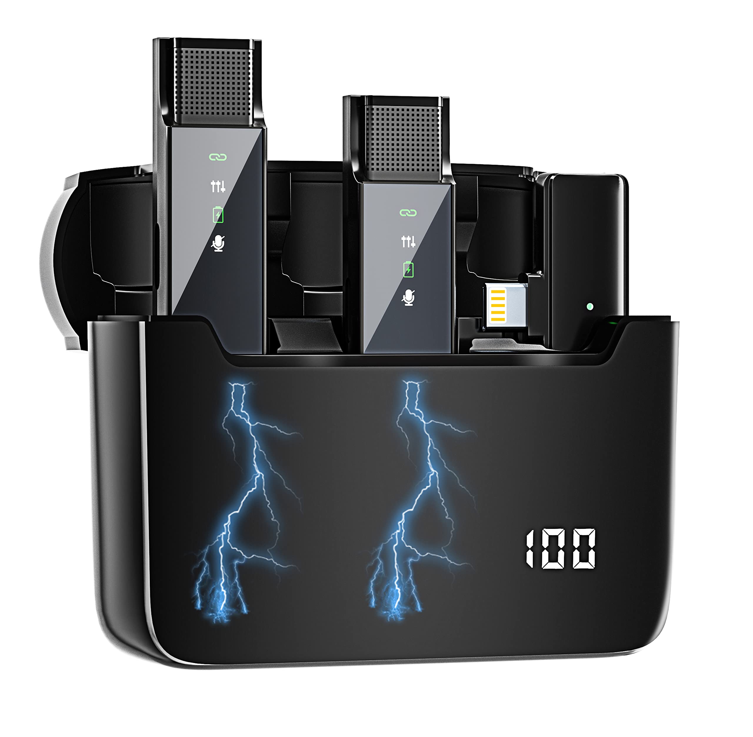 Wireless Lavalier Microphone for iPhone/iPad,600mAh Rechargeable Case, 72H Total Playtime, Noise Reduction, Plug & Play, Mini Size for Vlogging, Podcast, Live Streaming (2 Transmitters & 1 Receiver)