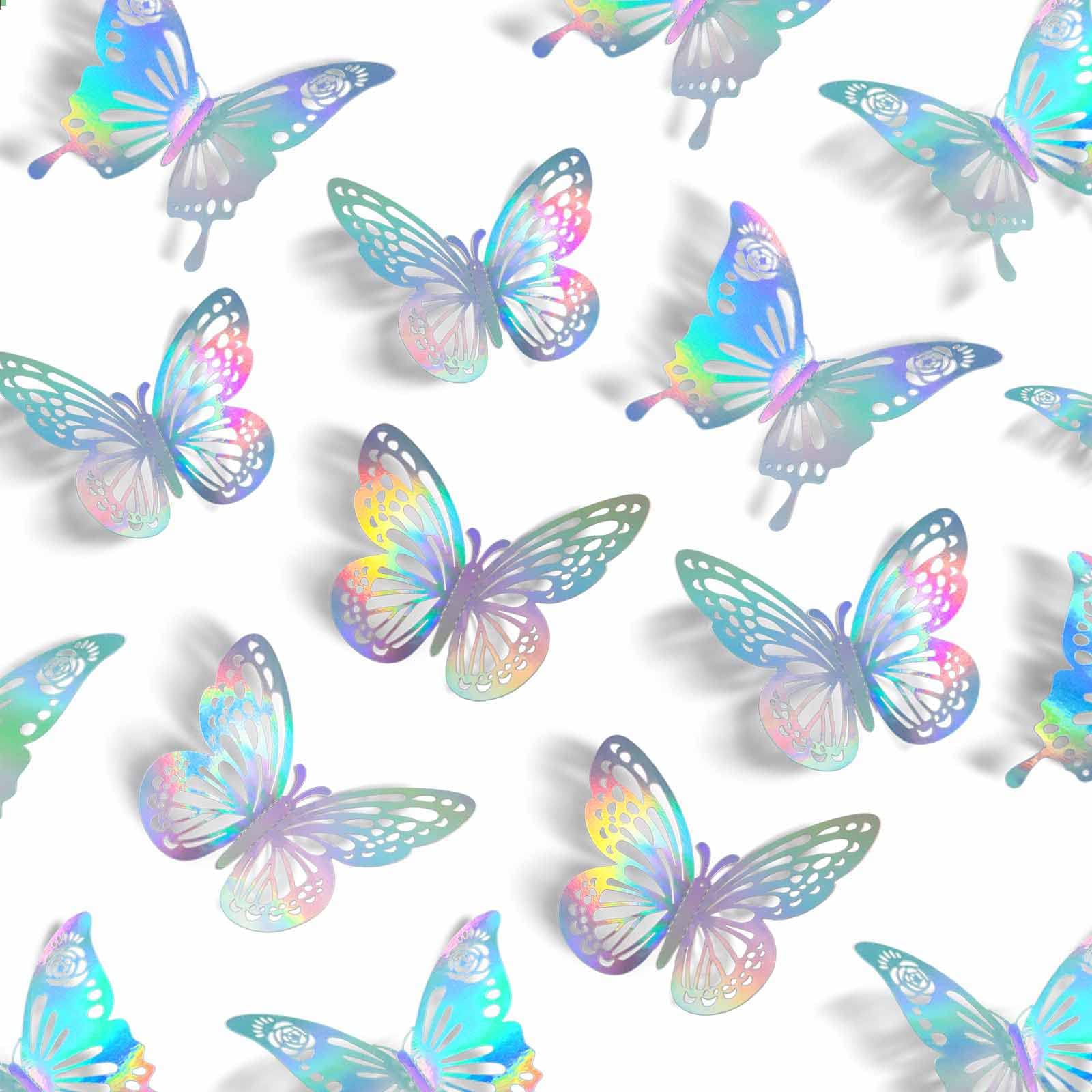 Nayyana 48 piezas 2 estilos mariposa láser decoración de pared mariposas extraíbles para decoración de tartas, papel 3D mariposas decoraciones para cumpleaños, baby shower