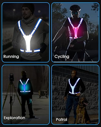 Vista 28 de Zacro LED Reflective Vest Running Gear, 5 Lights Colors High Visibility Reflective Running Gear Rechargeable Light Up Running Vest for Walking Verde