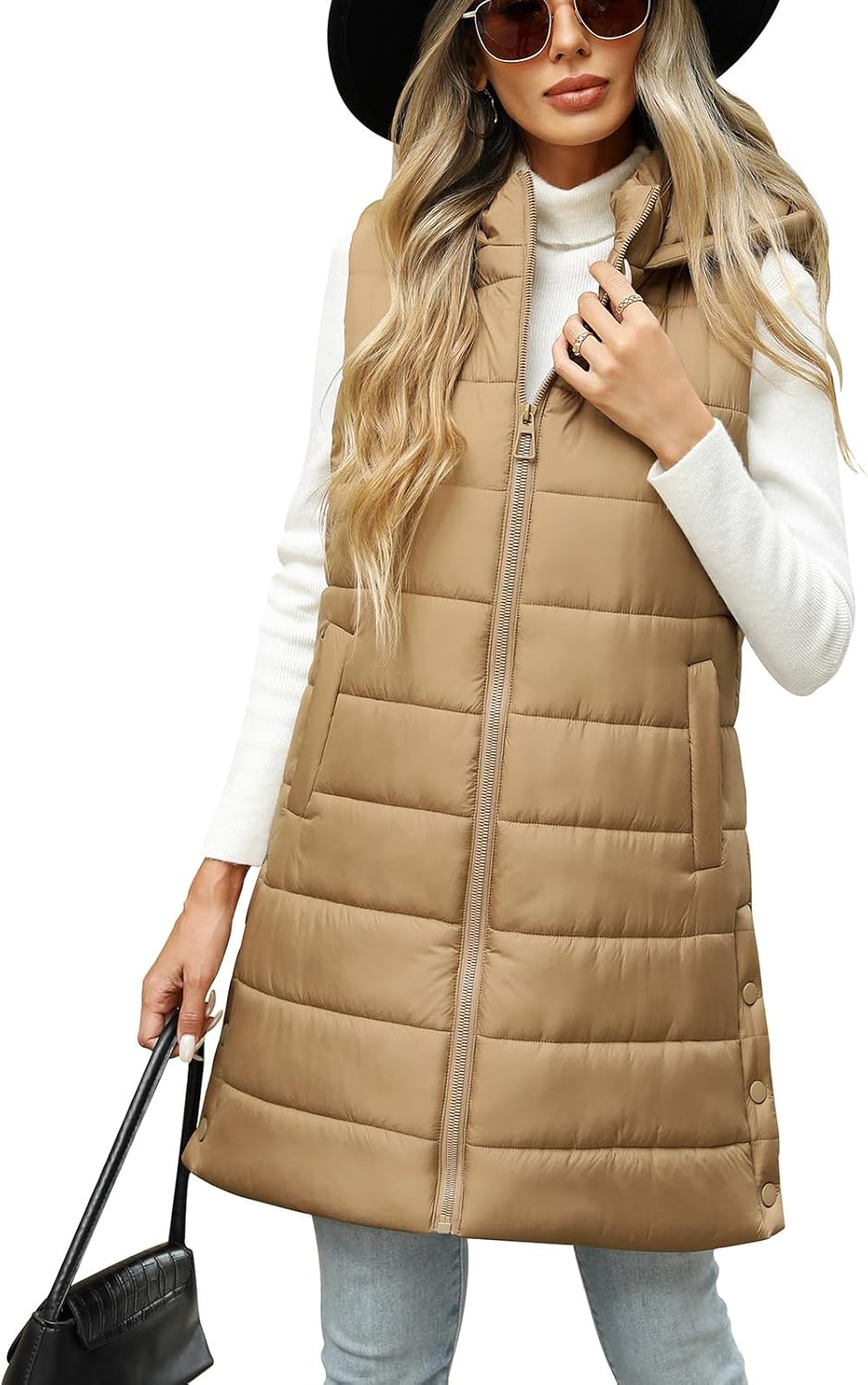 Yusongirl Puffer Vest for Women Long Hooded Lightweight Puffy Jacket Warm Sleeveless Fall Winter down Coat Outerwear - Image 9