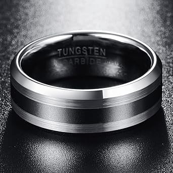 NUNCAD Silver Men's Ring 7mm/8mm Brushed Tungsten Wedding Engagement Band High Polished Beveled Edge Ring Size L 1/2-Z+3