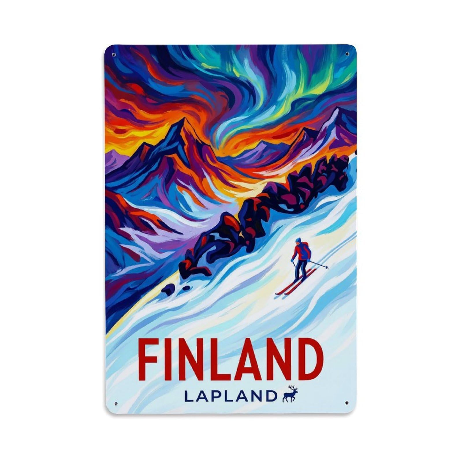 Olhnbad Style Finland Lapland Expressionist Ski Travel Metal Tin Sign