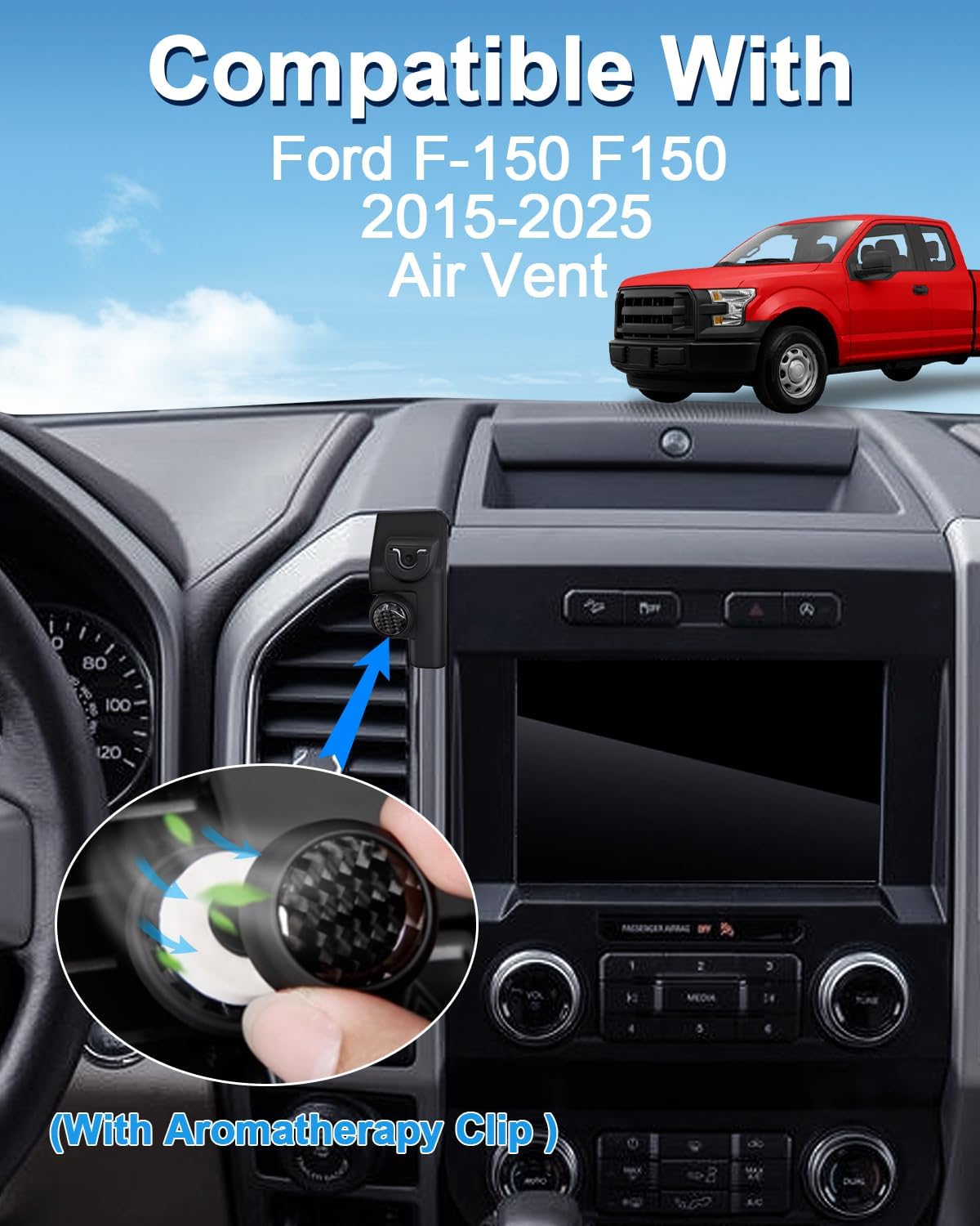 PZK Car Phone Mount for Ford F-150 F150 2015 2016-2018 2019 2020 Accessories Custom Air Vent Car Phone Holder Magnetic 15W Fast Wireless Charger Hands Free 360° Rotation Cell Phone Automobile Cradles
