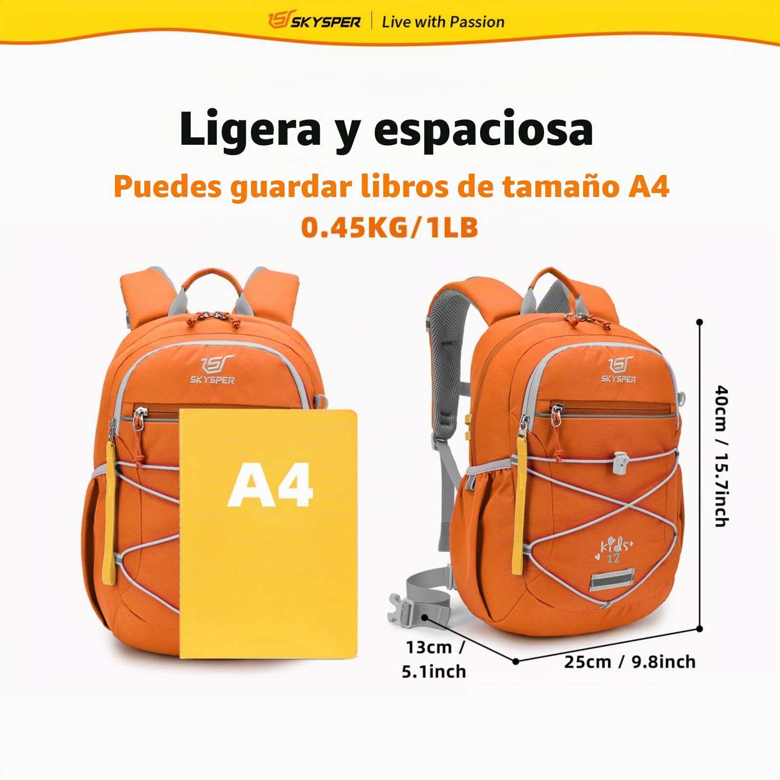 SKYSPER Mochila Infantil 12L, Mochila de Jardín de Infantes | para Niños y Niñas de 3 a 8 Años Mochilas Escolares Primaria