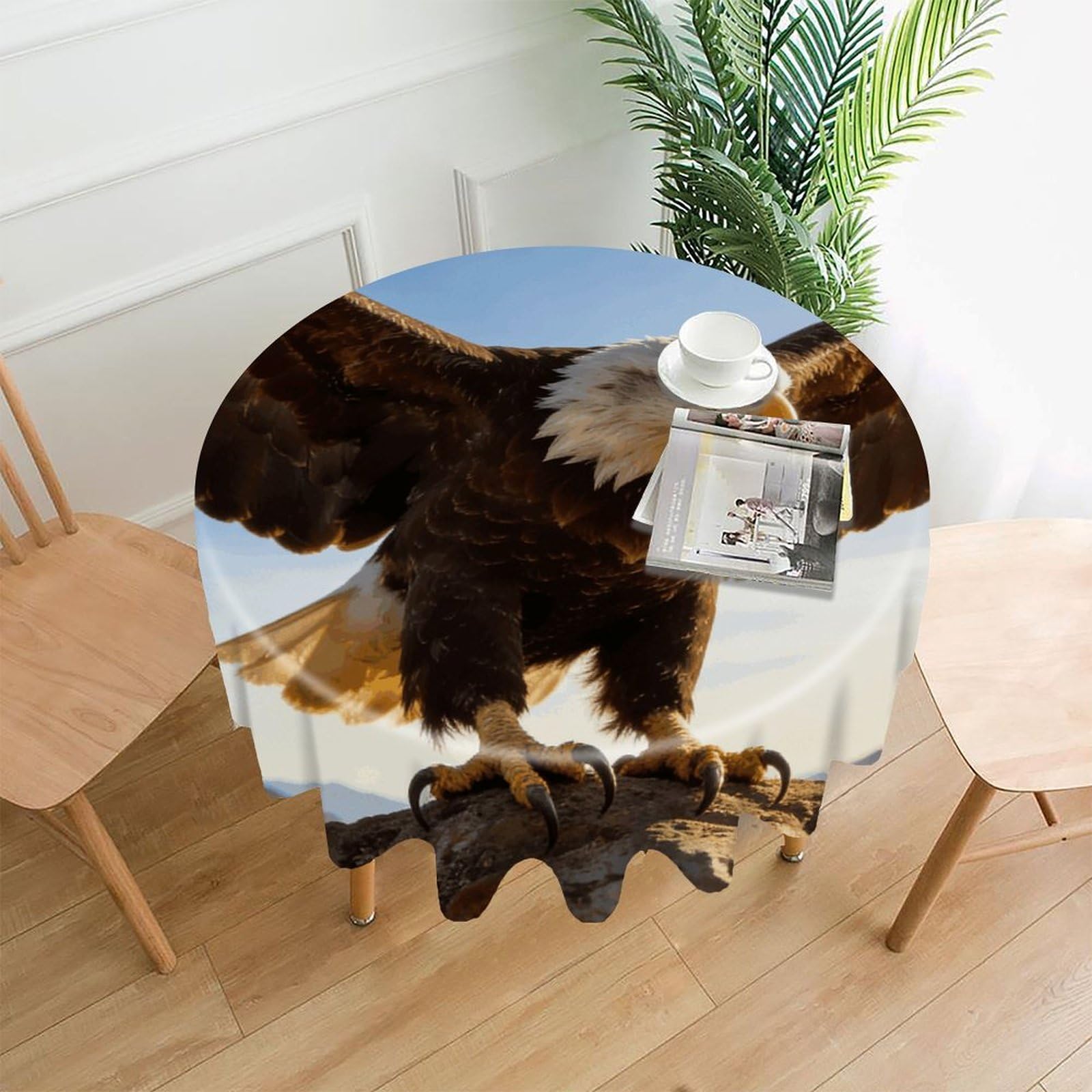 LZQPOEAS Fierce Eagle and National Flag Tablecloth Easy to Clean Polyester Round Table Cover Washable Round Table Cloth Wrinkle-Free Circle Decoration Tablecloth for Kitchen and Dining Room 60"
