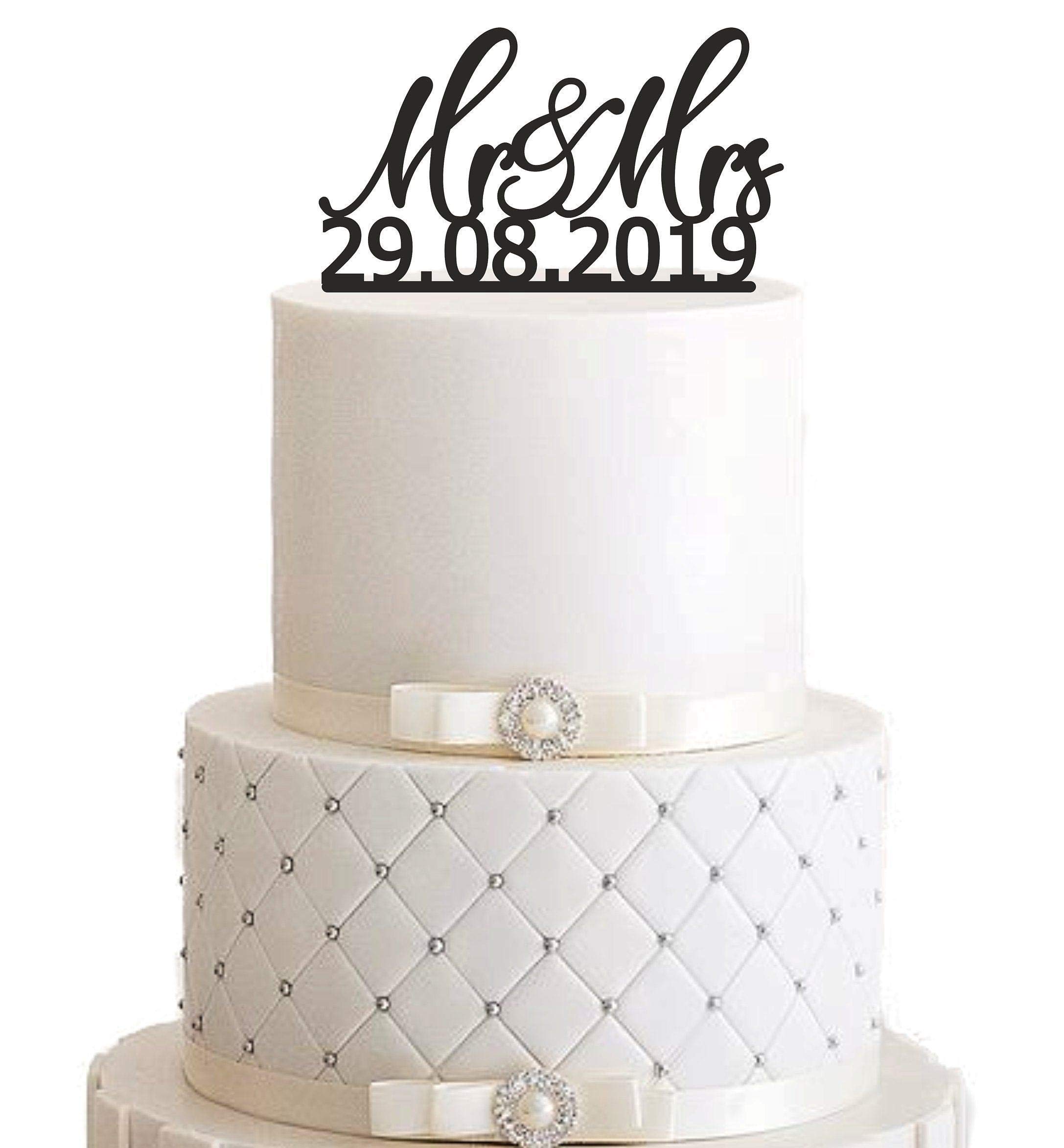 Caketopper, topper, decorazione per torte, statuetta per torte, Mr&Mrs, data, colore a scelta, decorazione per torte, personalizzabile, in acrilico, supporto per torte, colore a scelta