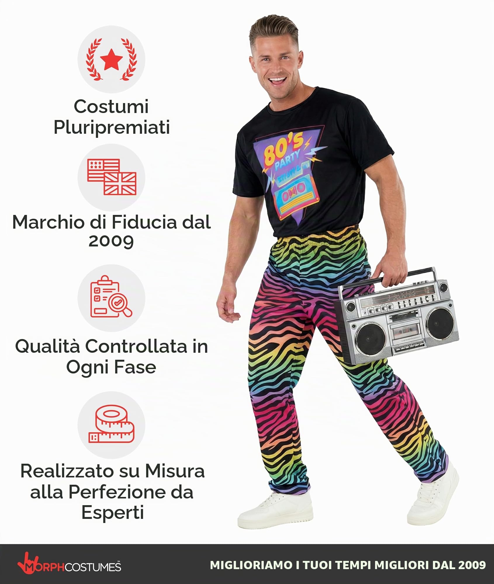 Morph Costume Uomo Anni 80 - Vestito Carnevale Uomo, Abito Retrò per Halloween, Compleanni e Party a Tema Vintage.