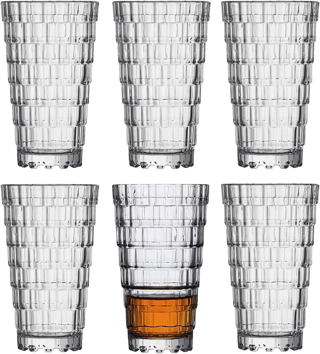 Vintage Drinking Glasses Set of 6, Mojito Glass Cups Stackable Water Tumbler, for Beer, Cocktail, Whiskey, Juice & Mixed Drinks. (8 OZ)