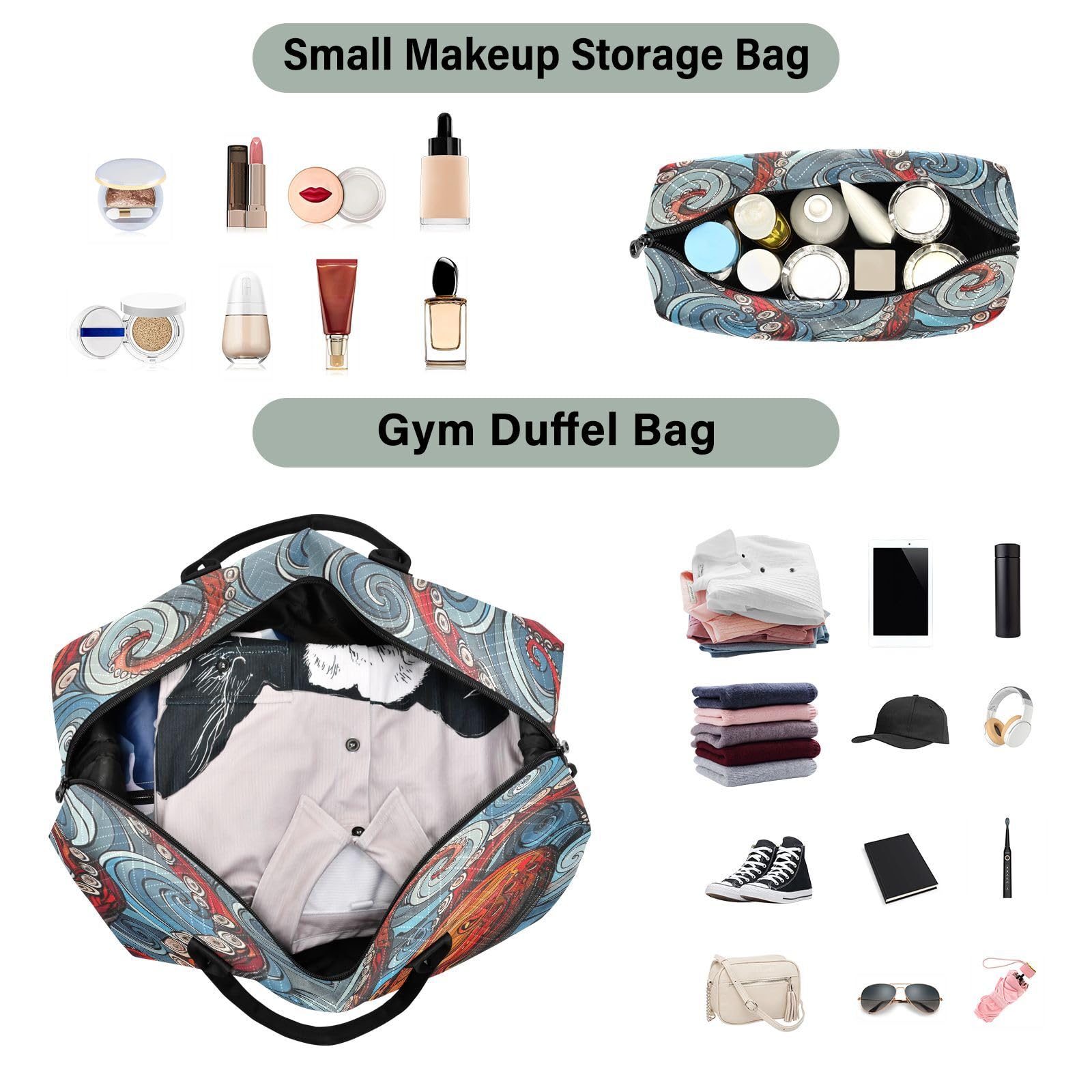 Roter Ozean Marine Ozean Sporttasche Handtasche mit Make-up Aufbewahrungstasche Badetasche für Reisen Mädchen Männer