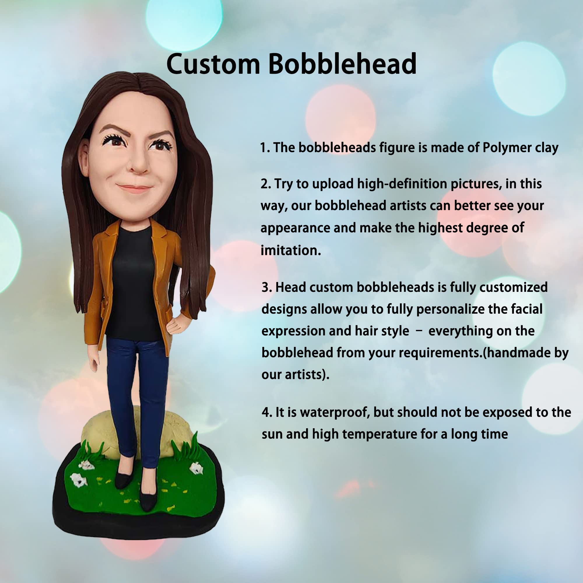 Figura de Cabeza Bobble Personalizada, muñeca Personalizada, Figuras de Cabeza Bobble Hechas a Mano, Escultura Personalizada Regalo para Mujer