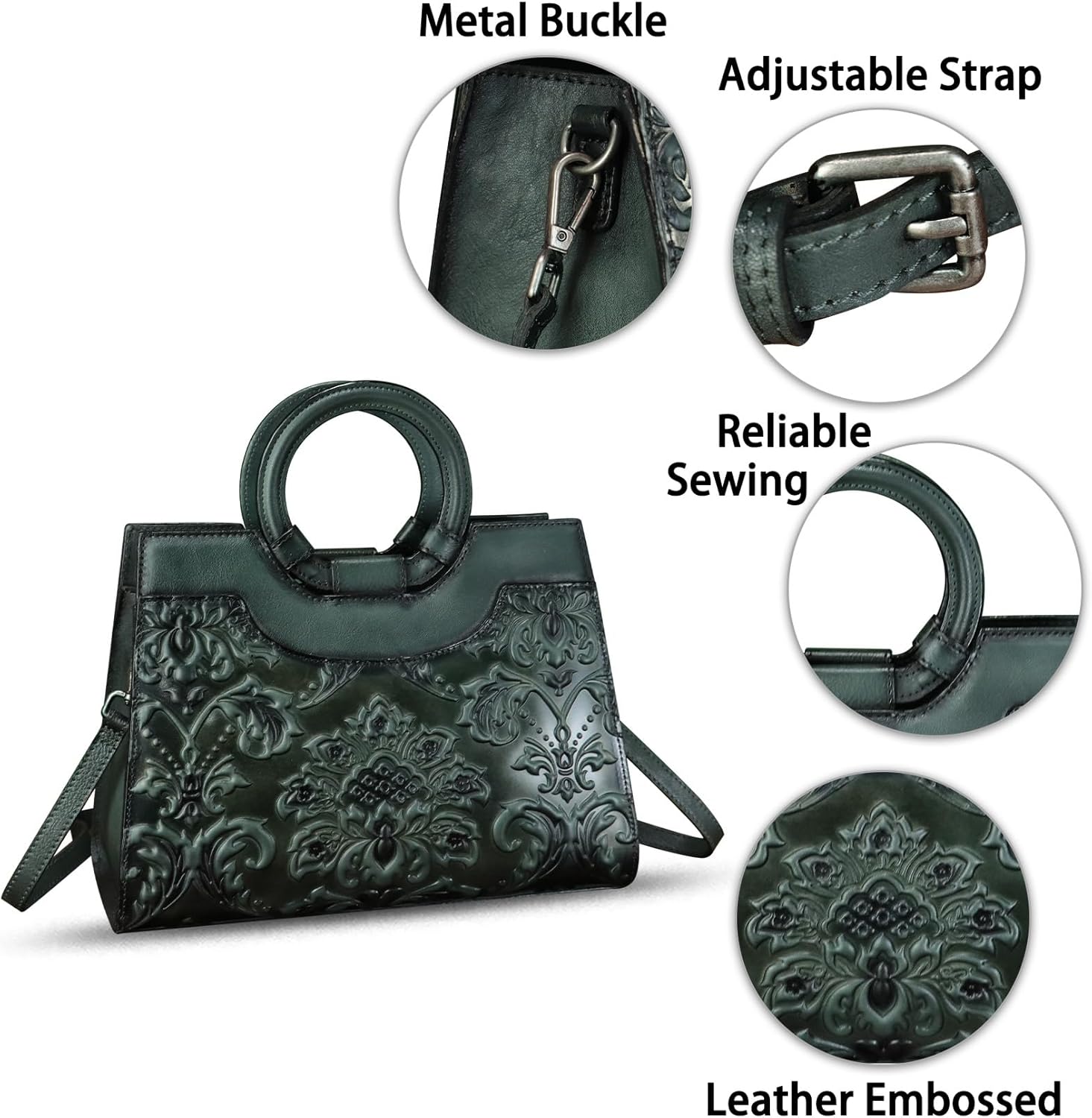 Genuine Leather Purses and Handbags for Women Vintage Embossed Leather Crossbody Shoulder Bag Satchel Top Handle Bags - Image 6