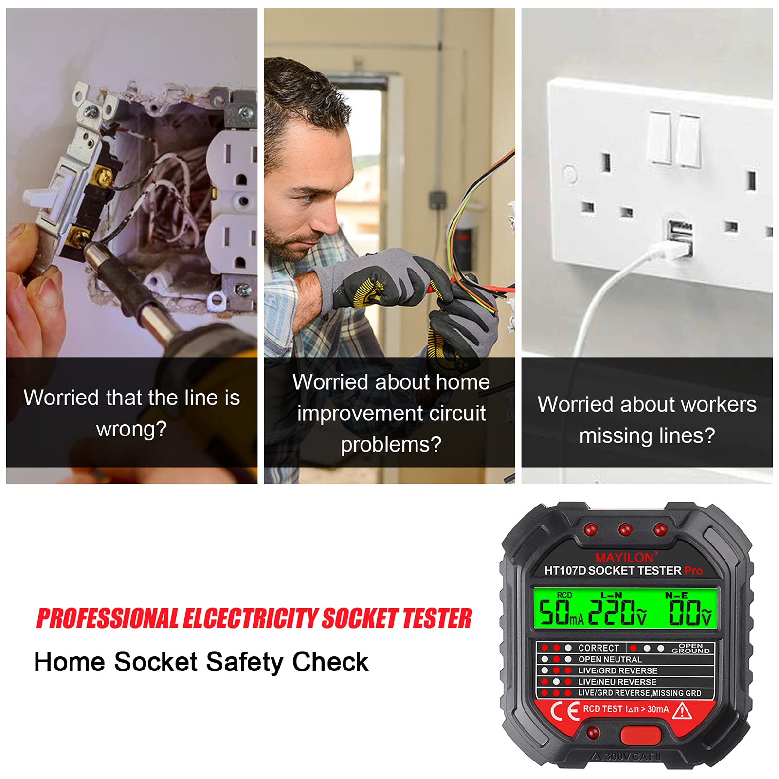 Weytoll Testeur de Prise avec Affichage de Tension, 6 Types de Voyants Lumineux, Gamme de Tension de 90 à 250 V, Idéal pour Tester la Sécurité de Vos Weytoll Testeur de Prise avec Affichage de Tension, 6 Types de Voyants Lumineux, Gamme de Tension de 90 à 250 V, Idéal pour Tester la Sécurité de Vos