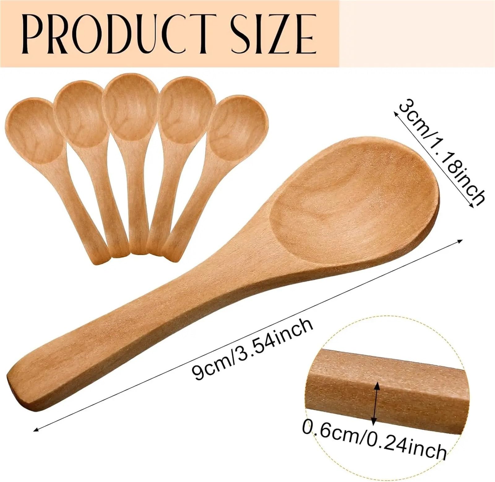 Mini-Holzlöffel, 8,9 cm, für Honiggläser, 30–200 Stück, kleine Teelöffel für Zucker, Gewürze, Salz