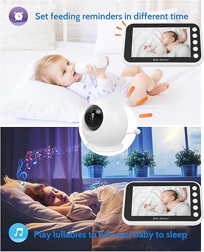 Miniatura 5 de Monitor de bebé, 4.3 720P HD Intercomunicador de doble vía, video giratorio de 360 con cámara y audio, recordatorio de alimentación del bebé y