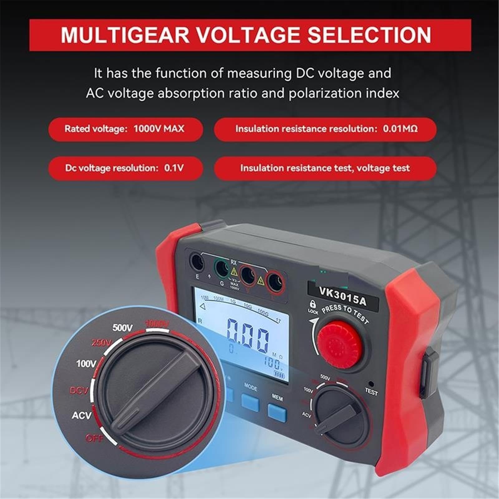 VK3015A Cyfrowy tester rezystancji izolacji 1KV Megaomomierz 1000 V z cyfrowym miernikiem izolacji