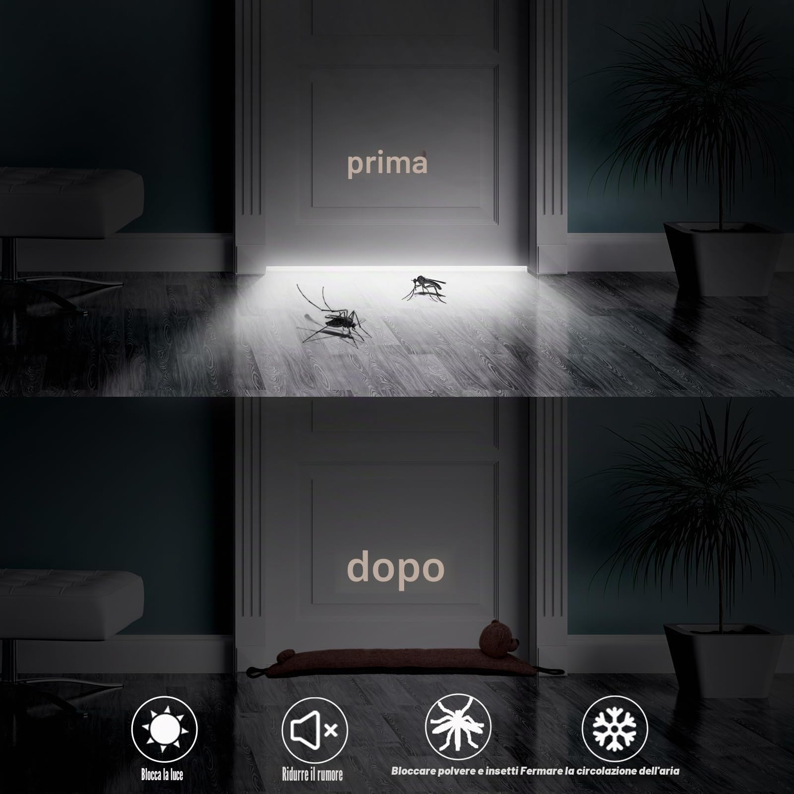 Paraspifferi decorativo sotto porta 91cm Paravento per porte e finestre, Paraspifferi appesantito per bloccare il rumore sul fondo della porta - orso 36"