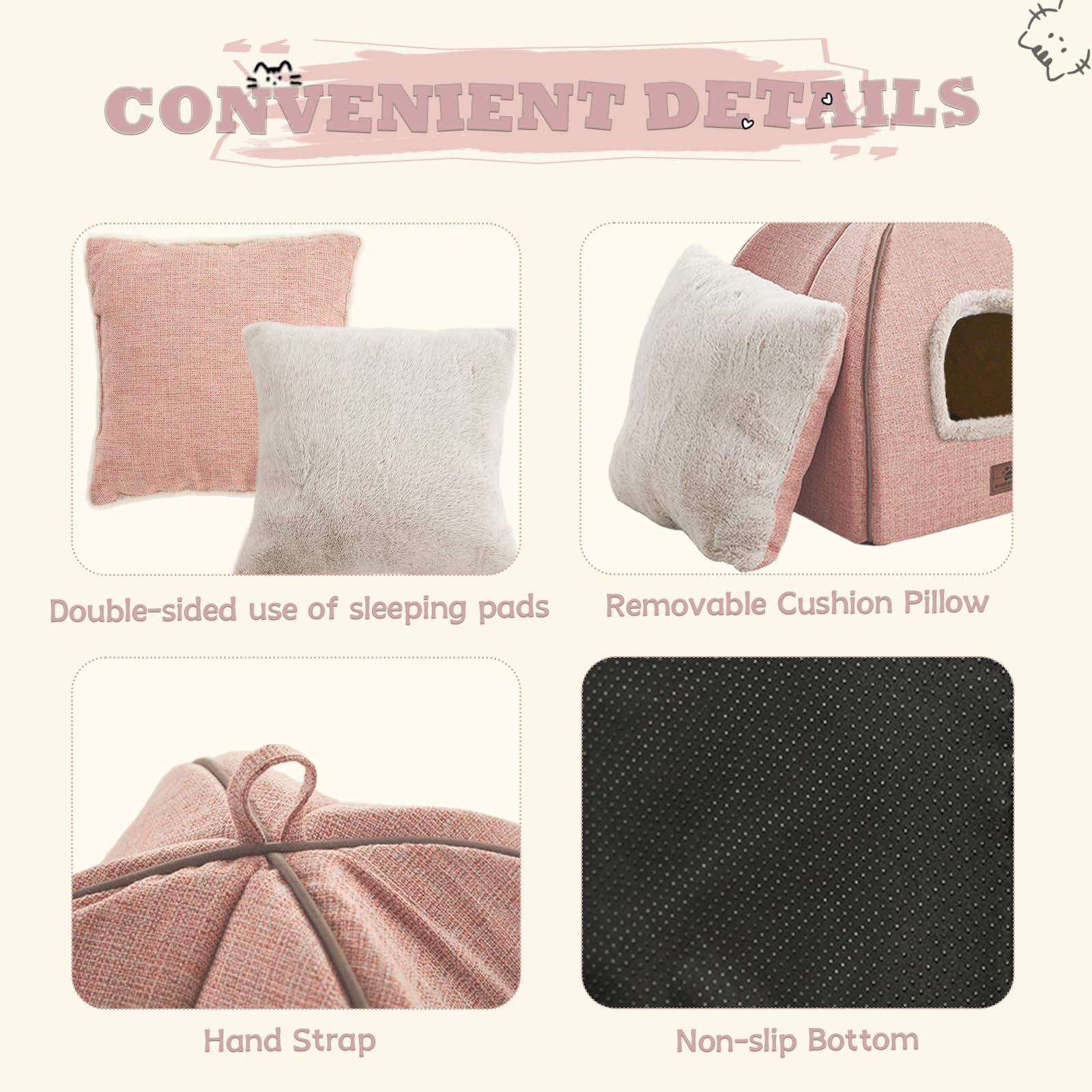 Cuccia per gatti da interni, cuccia per gatti, con cuscino imbottito rimovibile e lavabile, morbida e autonoma, colore rosa, L (44 x 43 x 44 cm)