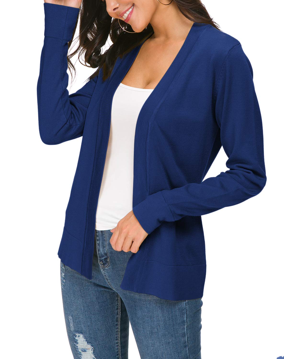 EXCHIC Damen Strickjacke Cardigan V-Ausschnitt Langarm Elastisch
