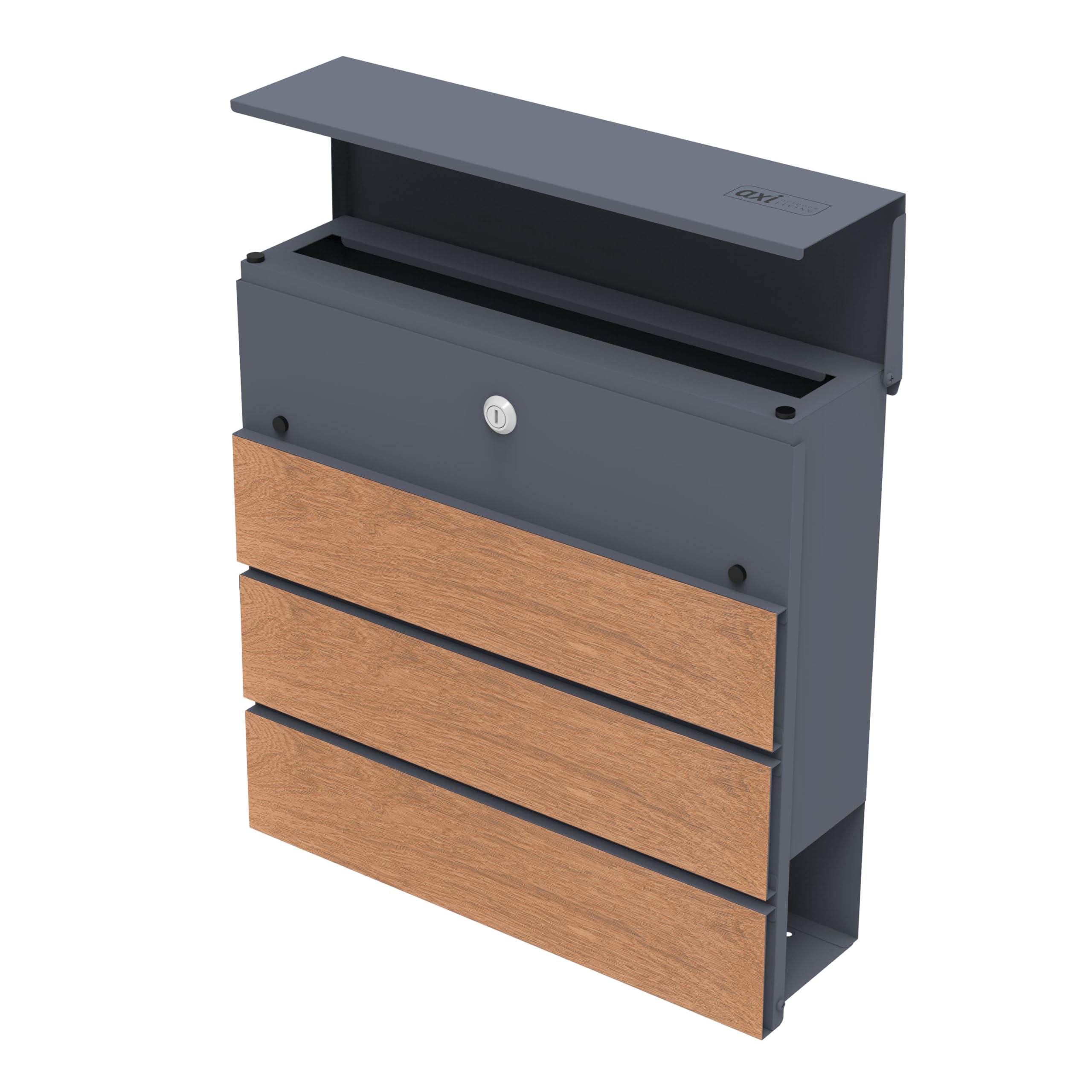 AXI Jake Briefkasten aus Metall in Anthrazit/Holzoptik | Wandbriefkasten für Post und Zeitungen, Magazine mit Schlüssel | Hausbriefkasten mit Wandmontage | 37 x 11 x 37 cm
